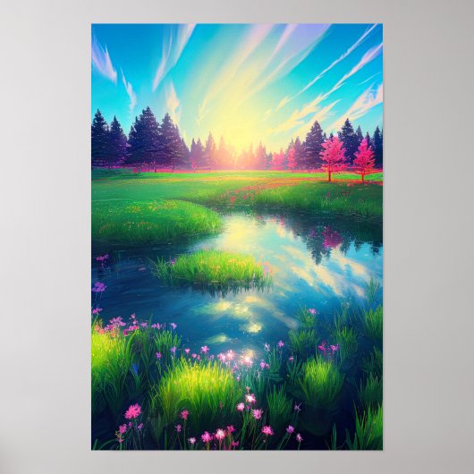 Zomer Zonsopgang in Serene Meadow Poster (Voorkant)