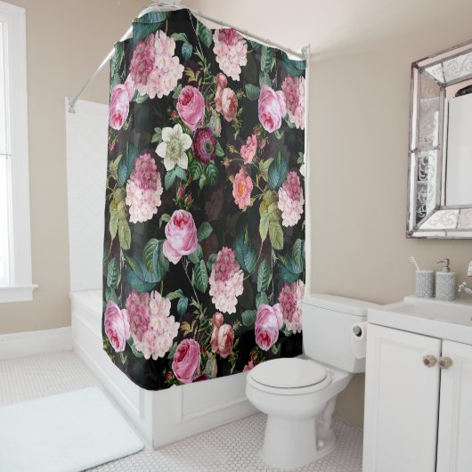  Zomer Zwarte Nacht Rozen Romantiek Douchegordijn (In situ)