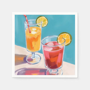 Zomer Zwembad Cocktails Waterverf Servet