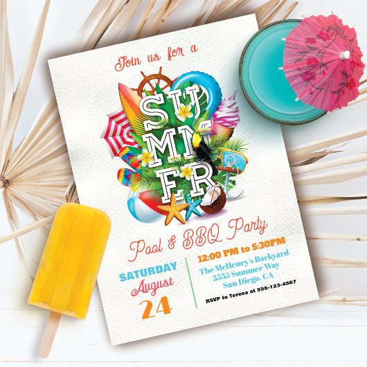 Zomer Zwembad en BBQ Feest Kaart