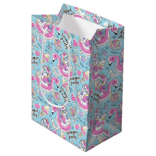 Zomer Zwembad Feest Eenhoring Medium Cadeauzakje (Voorkant Gekanteld)