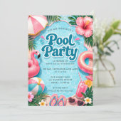 Zomer Zwembad Feest Printbare Kaart (Staand voorkant)