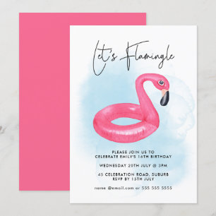 Zomer Zwembad Feest Roze Flamingo Tiener Verjaarda Kaart