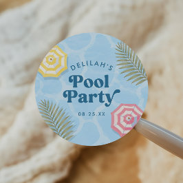 Zomer Zwembad Feest Roze Verjaardag Ronde Sticker