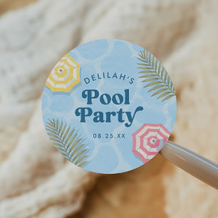 Zomer Zwembad Feest Roze Verjaardag Ronde Sticker