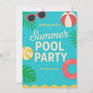 Zomer Zwembad Feest Uitnodiging Helder Tropisch