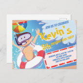 Zomer Zwembad Feest Verjaardagsuitnodiging Briefkaart (Voorkant / Achterkant)