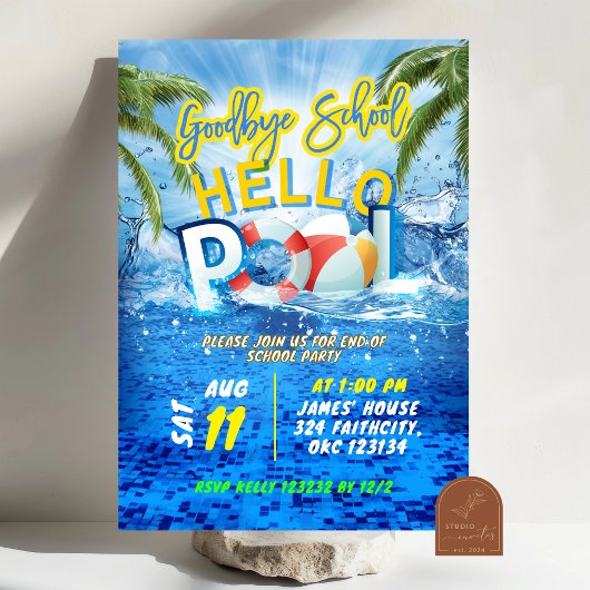 Zomer Zwembad Feest Verjaardagsuitnodiging Kaart