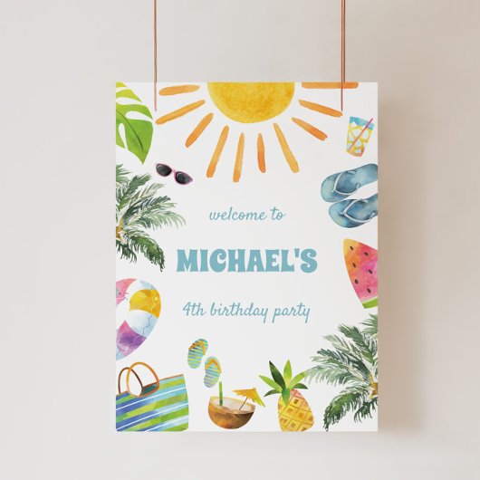 Zomer Zwembad Feest Welkomstbord Foto Afdruk