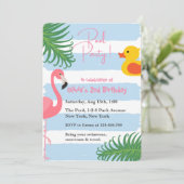 Zomer Zwembad Flamingo Rubber Eend Verjaardagsfees Kaart (Staand voorkant)