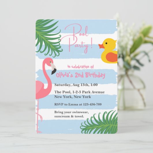 Zomer Zwembad Flamingo Rubber Eend Verjaardagsfees Kaart (Staand voorkant)