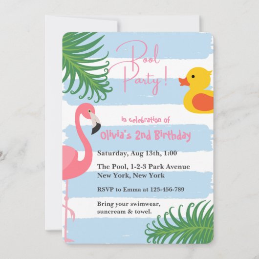 Zomer Zwembad Flamingo Rubber Eend Verjaardagsfees Kaart (Voorkant)