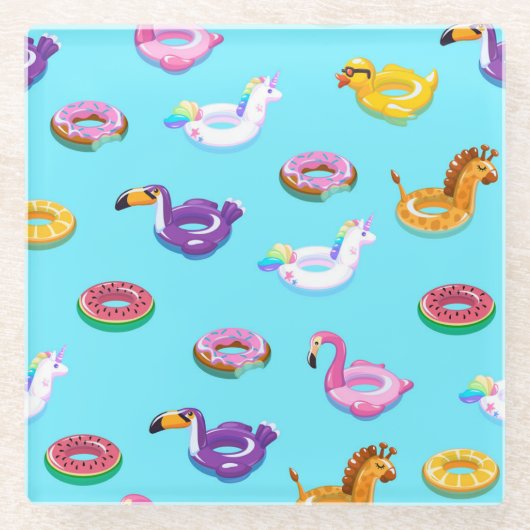 Zomer Zwembad Float Pattern Glazen Onderzetter (Voorkant)