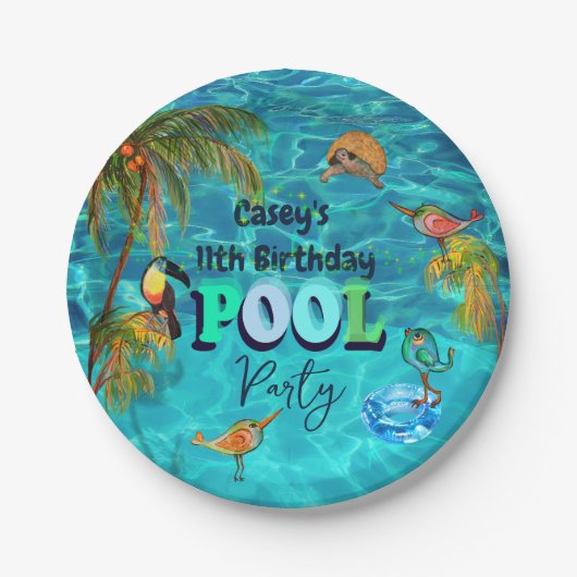 Zomer Zwembad Fun Party | Verjaardag Papieren Bordje (Voorkant)