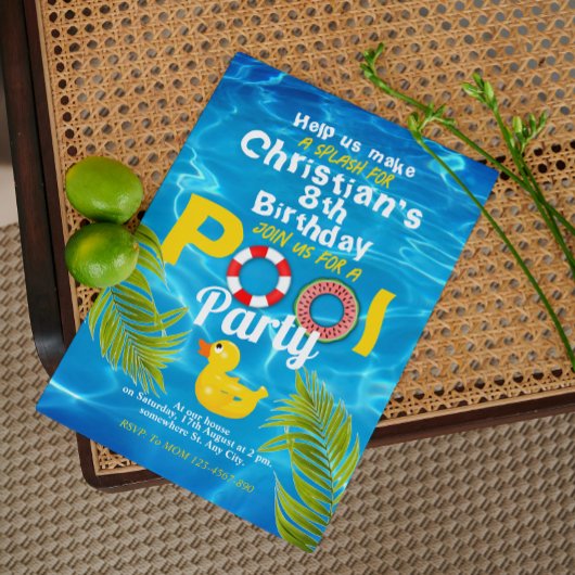 Zomer Zwembad Kinderen Verjaardag Party Uitnodigin Kaart