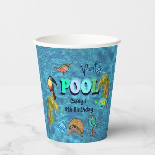 Zomer Zwembad Leuk Feest I Cool Verjaardag Papieren Bekers (Voorkant)