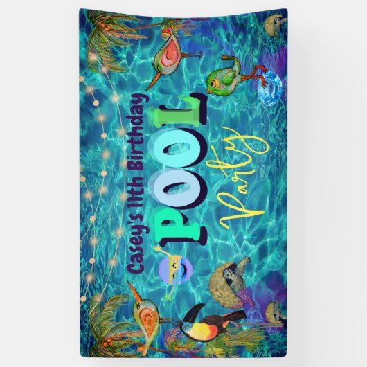 Zomer Zwembad Leuk Feest I Cool Verjaardag Spandoek (Verticaal)
