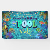 Zomer Zwembad Leuk Feest I Cool Verjaardag Spandoek (Horizontaal)