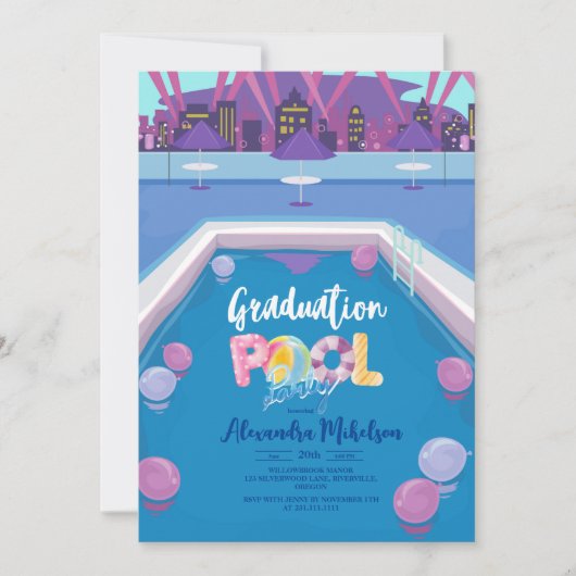 Zomer Zwembad Party Afstuderen Kaart (Voorkant)