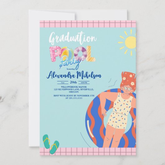 Zomer Zwembad Party Afstuderen Kaart (Voorkant)