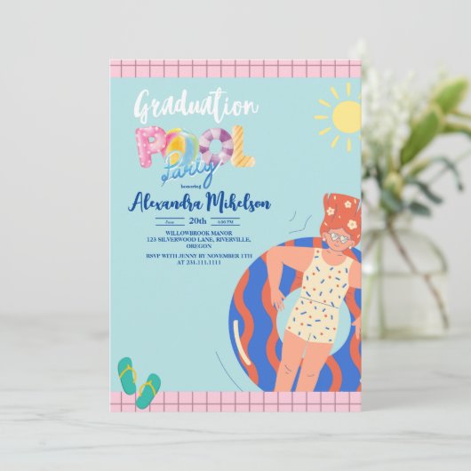 Zomer Zwembad Party Afstuderen Kaart (Staand voorkant)