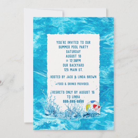 Zomer Zwembad Party Invite Kaart (Achterkant)