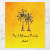 Zomer Zwembad Party Tropische Palmbomen Goud Wijn Etiket (Enkel label)