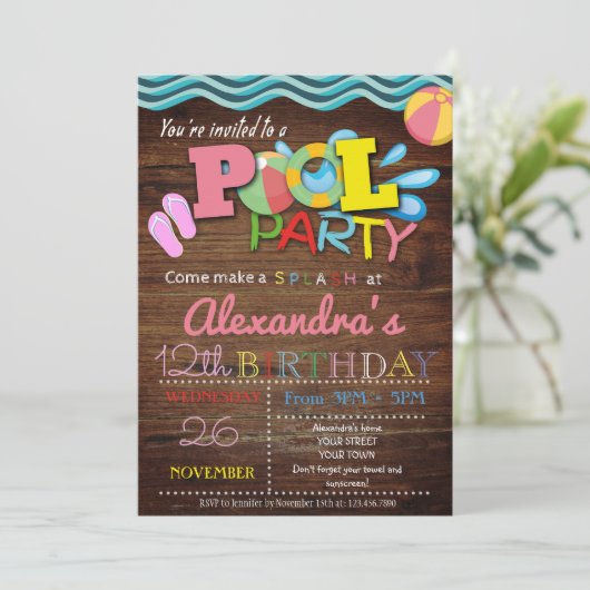 ZOMER ZWEMBAD PARTY UITNODIGING (Staand voorkant)