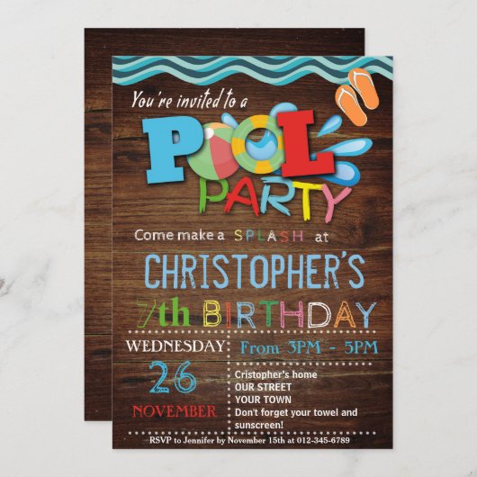 ZOMER ZWEMBAD PARTY UITNODIGING (Voorkant / Achterkant)