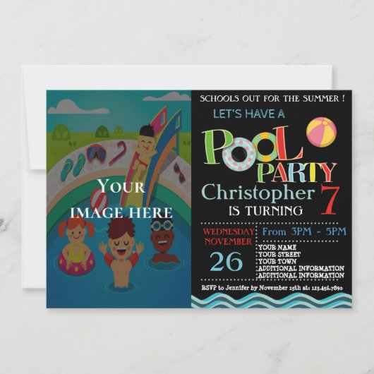 ZOMER ZWEMBAD PARTY UITNODIGING | ZWEMBAD VERJAARD (Voorkant)