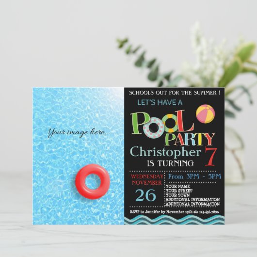 ZOMER ZWEMBAD PARTY UITNODIGING | ZWEMBAD VERJAARD (Staand voorkant)