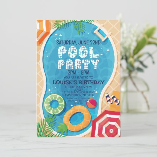 Zomer Zwembad Party Verjaardag Kaart (Staand voorkant)