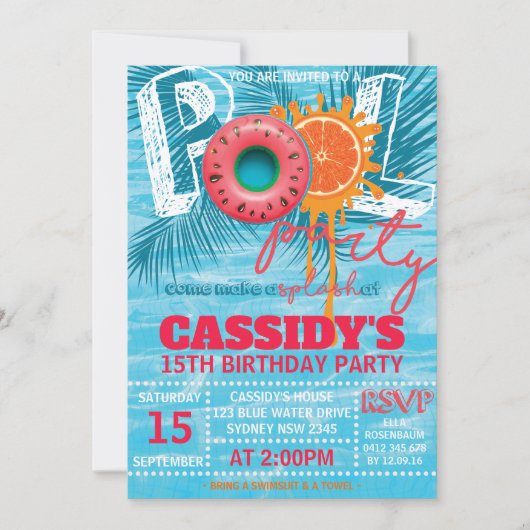 Zomer Zwembad Party Verjaardag Kaart (Voorkant)