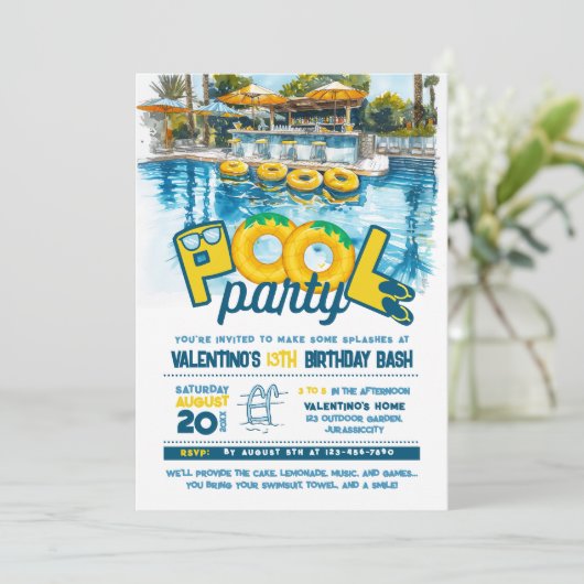 Zomer Zwembad Party Verjaardag uitnodiging (Staand voorkant)