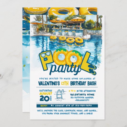 Zomer Zwembad Party Verjaardag uitnodiging (Voorkant / Achterkant)