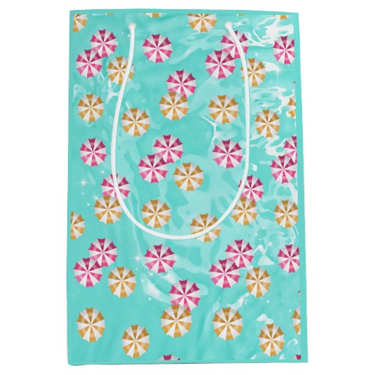 Zomer Zwembad Roze Gele Paraplu's Medium Cadeauzakje (Voorkant)