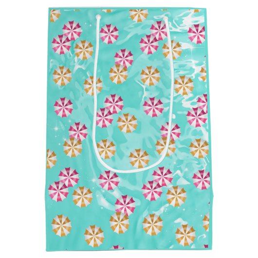 Zomer Zwembad Roze Gele Paraplu's Medium Cadeauzakje (Achterkant)