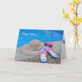 Zomer Zwembad Verjaardag Kaart (Gele Bloem)