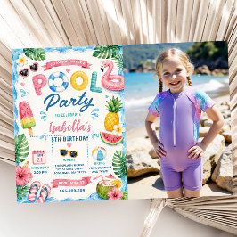 Zomer Zwembad Verjaardagsfeest Foto Kaart