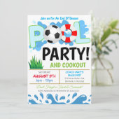 Zomer zwembad voetbal feest uitnodiging (Staand voorkant)