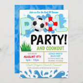 Zomer zwembad voetbal feest uitnodiging (Voorkant / Achterkant)