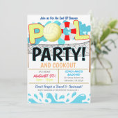 Zomer zwembad volleybal feest uitnodiging (Staand voorkant)
