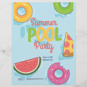 Zomer zwembadfeest uitnodiging, achtertuinfeest flyer