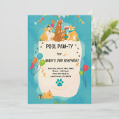Zomer zwembadfeest uitnodiging voor honden (Staand voorkant)
