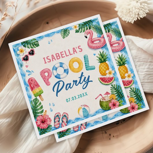 Zomer zwembadfeest verjaardags servetten