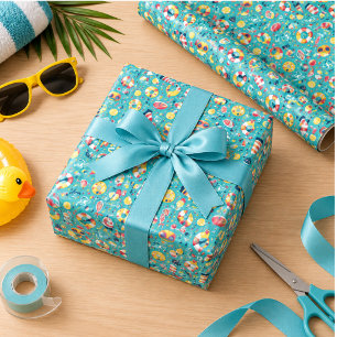 Zomer zwembadfeestje 2e verjaardag cadeaupapier