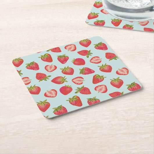 Zomeraardbeivruchtenpatroon Kartonnen Onderzetters (Schuin)