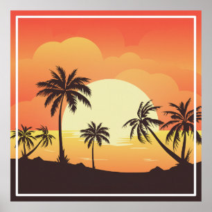 Zomerachtergrond met palmbomen-32134 poster