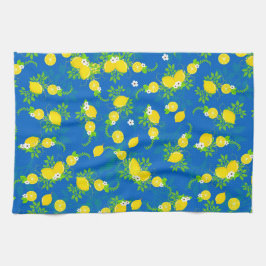 Zomerachtig Blauw en Geel Citroenen Bloemmotief Theedoek