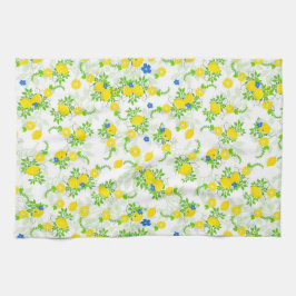 Zomerachtig Blauw en Geel Citroenen Bloemmotief Theedoek